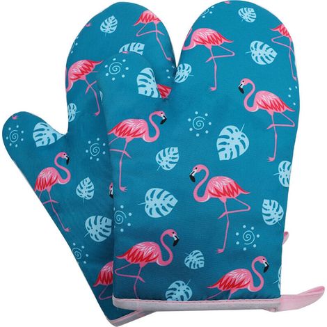 Gant anti-chaleur Gant de Cuisine, Gant Four Manique Four Oven Mitts Oven Gloves Flamingo Gant Manique Gants Isolants Cuisine Épais Mitaine Four pour Barbecue Cuisson Cuisine 1 Paire blau- (1/5)