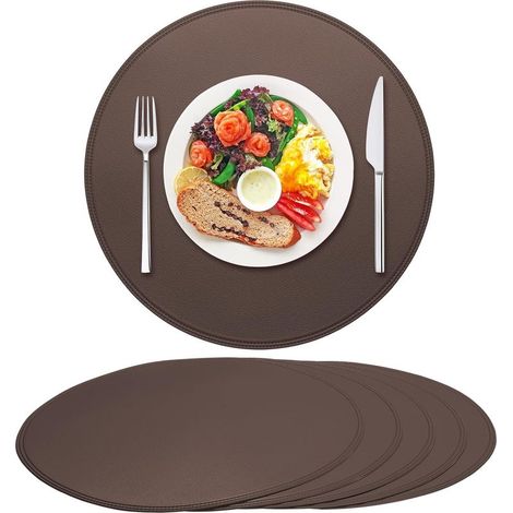 Sets de table en cuir uni - marron - lot de 6 - 38 cm de diamètre, style vintage classique, parfaits pour les tables à manger. (1/5)