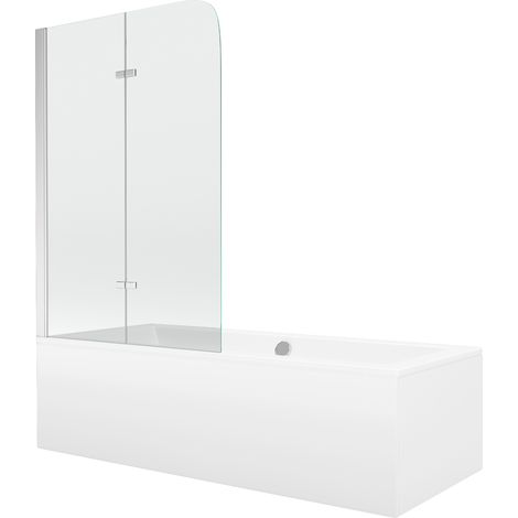 Mexen Cube rechteckige Badewanne 180 x 80 cm mit Verkleidung und 2-flügeliger Trennwand 100 cm, transparent, Chrom (1/5)