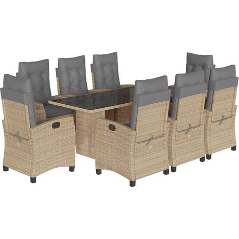Maison Exclusive - 9-tlg. Garten-Essgruppe mit Kissen Beigemischu