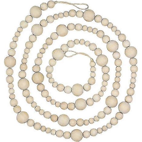 Guirlande de perles en bois de 2,13 m (7 pi) - Décoration rustique pour la maison, sapin de Noël naturel, cheminée, mur (1/4)
