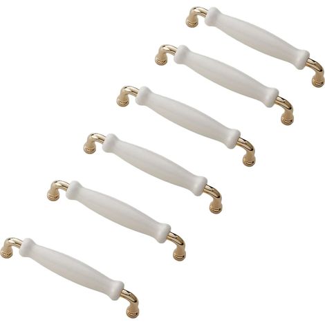 Tirador para armario, tirador de aleación de zinc cerámico para armario, tirador para puerta de cajón de cocina, 6 piezas (distancia entre orificios: 128 mm) (1/3)