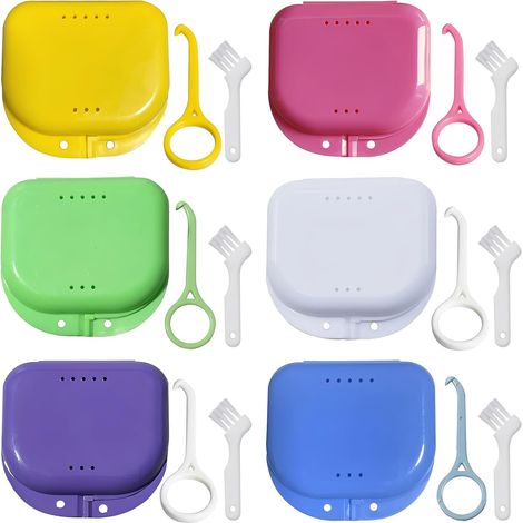 6 Ensembles Boîte de Rangement Pour Soins Dentaires Avec Outil de Retrait et Brosse de Nettoyage Étui Compact Pour Accessoires de Soins Bucco-Dentaires (6 Couleurs) (1/5)