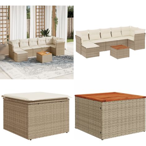 Salon de jardin avec coussins 8 pcs beige résine tressée - Salon De Jardin - Mobilier Extérieur - Set Salon De Jardin - Résine Tressée - Rotin Synthétique - Home & Living (1/5)