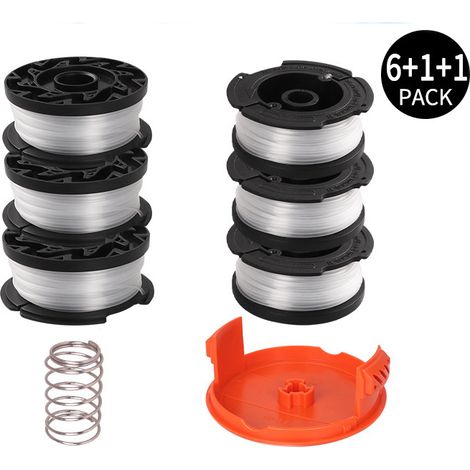 B6 – Spule x6 + Kappe x1 + Feder x1 Ersatzspule für Trimmer – selbstabwickelnde Reflex Plus-Spule – 3 x 10 m verschleißfester transparenter Nylonfaden – 1,5 mm Faden, A6485-XJ (1/5)