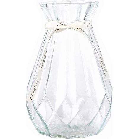 Vase décoratif en verre transparent, vase à fleurs au design géométrique à facettes, idéal pour le bureau, la chambre, le salon, la salle à manger ou la décoration intérieure - 15 cm (1/5)