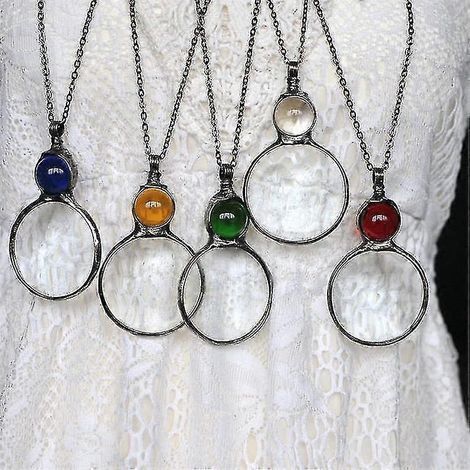 Magnifying glass necklace as a gift, reading magnifying glass pendant for seniors, magnifying glass for books and newspapers, reading jewelry - Blue (1/3)