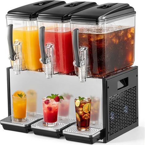 VEVOR Dispensador de Bebidas Comercial 12L x 3 Tanques, de Acero Inoxidable, Temperatura de Enfriamiento de 7°C a 12°C, Tanques de Policarbonato, para Bebidas Frías en Restaurantes, Bares y Fiestas (1/5)