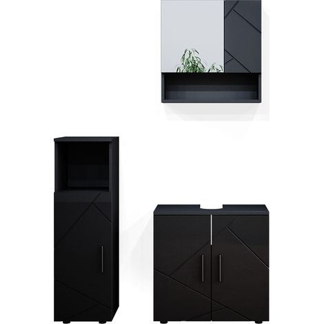 Conjunto de muebles de baño Irma, Antracita alto brillo, 3 piezas, Vicco