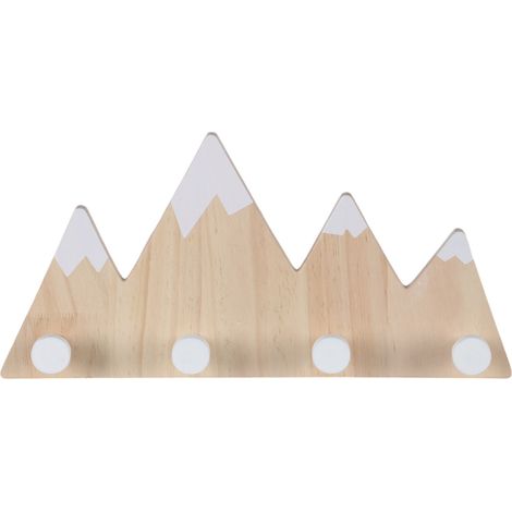 Relaxdays Kindergarderobe Berg, Wandhakenleiste 4 Haken, HBT 17x34,5x5 cm, Kindergarderobenhaken, Holz & MDF, natur/weiß