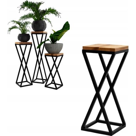 Soporte de metal para plantas, color madera clara, estilo loft, negro, Vichy XS 19x19x47 (1/5)