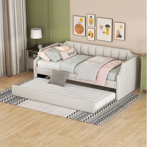 MEUBLIV Lit banquette 90x200 cm beige - avec lit gigogne, sans matelas (1/5)