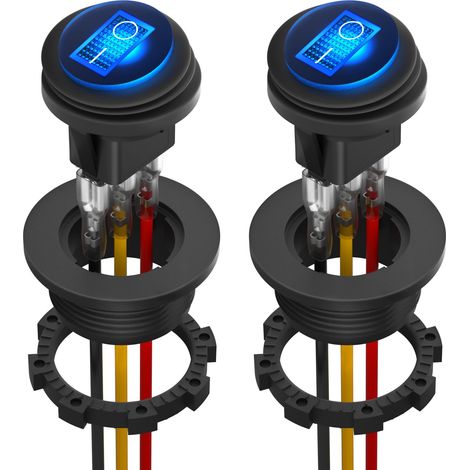 Interrupteur à bascule étanche, 12 V, témoin lumineux LED bleue marche/arrêt, SPST 3 broches avec boîtier, pour applications marines, automobiles, camping-cars, camions, lot de 2 (1/5)