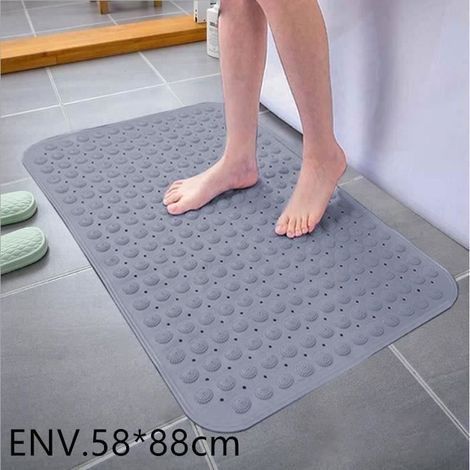 (Grau) Rutschfeste Duschmatte, Badezimmer, Schimmelresistent, 58 x 88 cm, Maschinenwaschbare Badematte mit Saugnäpfen (1/4)