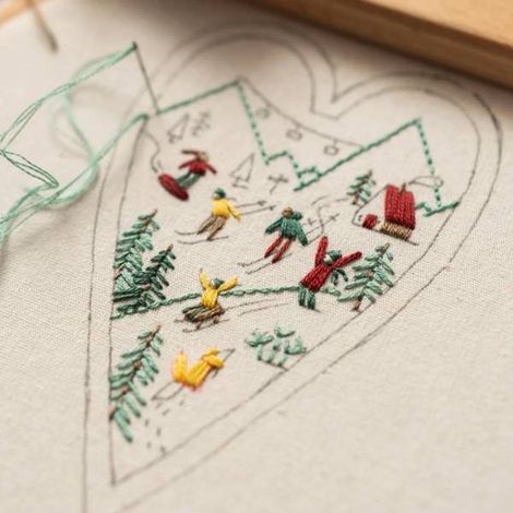 Set, Farben wie abgebildet, Material: Handgefertigtes weihnachtliches Herzstickerei-Set, zum Selbermachen mit Garn.