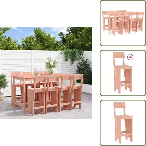 The Living Store 9-tlg. Gartenbar-Set Massivholz Douglasie - Gartentisch - Barhocker - Gartenmöbel - Outdoor Möbel - Holzmöbel