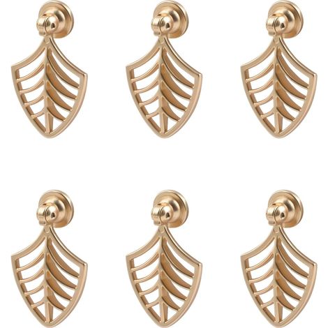 Poignées de bouton Tiroir Quincaillerie, 6pcs Drop Pendentif en forme de feuille Pull Handle, Golden Poignée à trou unique (1/5)