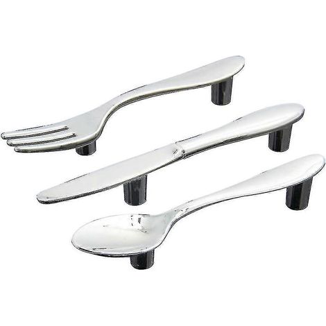 Lot de 3 poignées de tiroir argentées pour meubles de cuisine (couteau, fourchette, cuillère) Xxf (1/5)