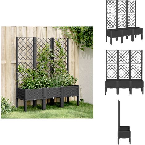 Jardinière avec treillis noir 120x40x142 cm PP - Jardinierre En Rotin - Jardinière Extérieure - Pot De Fleurs Extérieur - Support Plante Grimpante - Pot De Culture (1/5)