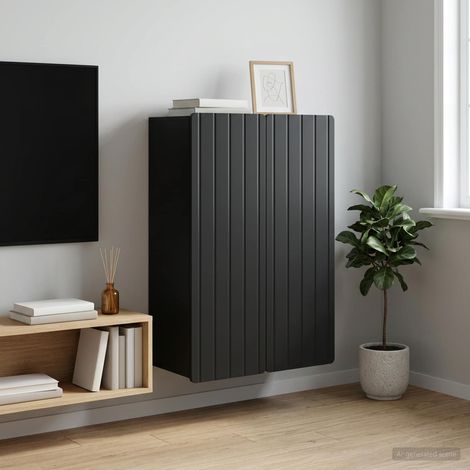 Armoire murale noire 66 x 34,5 x 92 cm en bois d’ingénierie, 2 portes et 2 étagères - PANGIVO (1/5)
