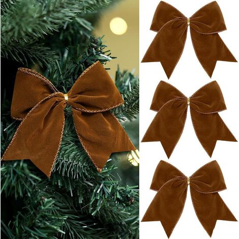 Ribbon Velours - Nœud Papillon Décoratif Noël - 15 cm - Pour Arbre De Noël Guirlande Couronne Cadeau - Lot De 3 (1/5)