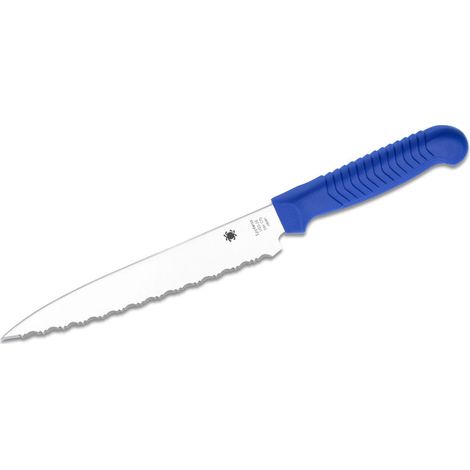Spyderco STE-K04SBL Cuchillo Utilitario de Cocina de hoja dentada SpyderEdge de acero MBS-26 de 16.5 cm de largo con Mango de polipropileno de color azul