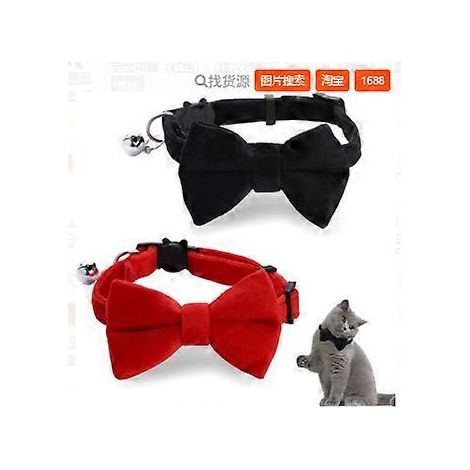 Collier pour chat avec clochette et nœud papillon amovible, fermoir, matière velours, tailles 7-11 pouces, convient aux chatons (rouge). (1/5)
