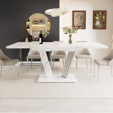 MEUBLIV Table à manger extensible 120-160x80x76 cm blanche – motif marbré (1/5)