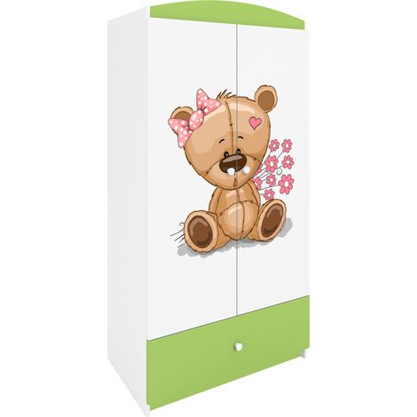 Kinderkleiderschrank mit Schublade Grün – Teddybär II (1/5)