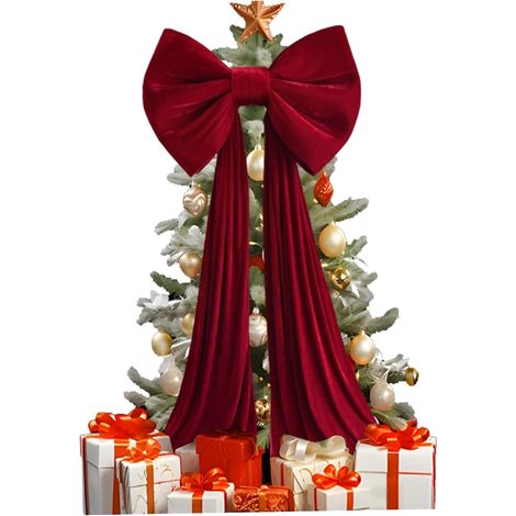Très grand nœud velours rouge 61 x 254 cm, décoration murale ou sapin géant
