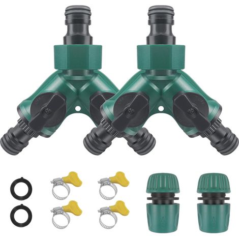 Raccord de tuyau 2 voies, répartiteur en Y, distributeur d'eau, raccord de tuyau à 2 voies, kit de distribution de tuyau d'arrosage, valve à 2 voies avec valve d'arrêt Kit de raccord de tuyau pour (1/5)
