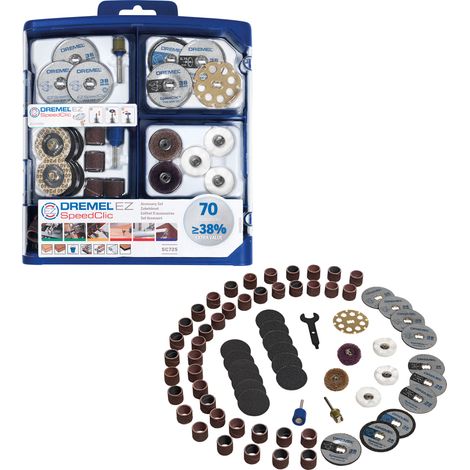 Dremel SC725 70 pièces. Ensemble d'accessoires polyvalents EZ SpeedClic (70 accessoires pour meuler, couper, affûter, polir, nettoyer, graver, découper) (1/5)