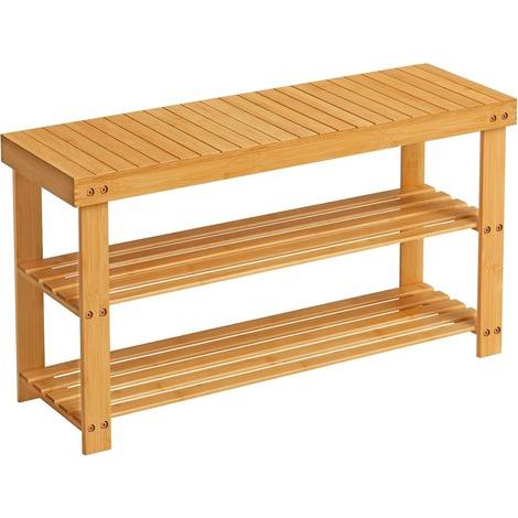 Bamboo Shoe Storage Bench, 130 kg Load Capacity, 3-Tier Organizer, Entryway/Living Room (1/5)