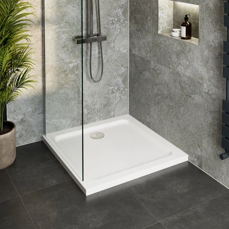 Low Profile Square Shower Tray With Chrome Waste 700 x 700mm