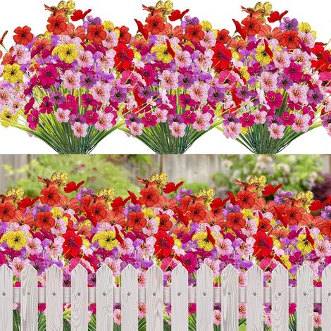 12 Bouquets Artificial Flowers for Outdoor, UV Resistant Plastic Fake Flowers Indoor Outdoor Hanging Planters for Garden, Window (1/5)