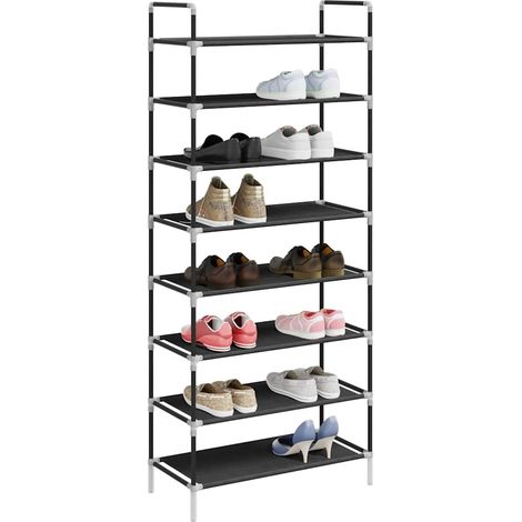 Armoire à Chaussures, Meuble Étagère de Rangement, Range-chaussures avec 8 étagères Métal et Tissu non tissé Noir OIB4477E (1/5)