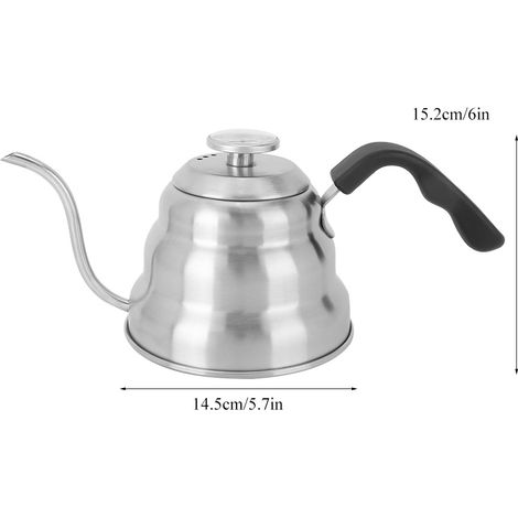 Cafetière/théière à col étroit en acier inoxydable avec poignée et thermomètre intégré (1,2 L) (1/5)