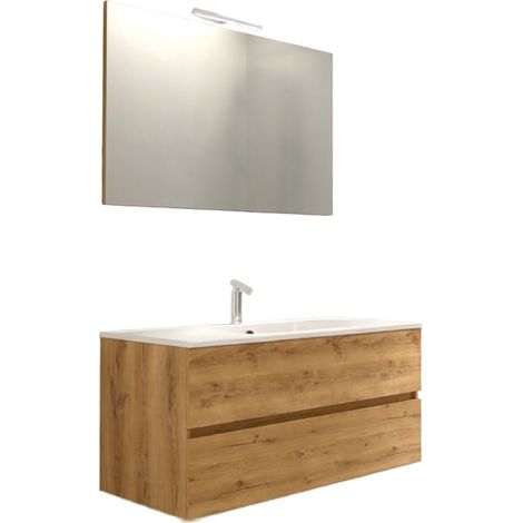 Mobile da Bagno Sospeso con Lavabo 80 cm e Specchio Bali Light Rovere Miele (1/2)