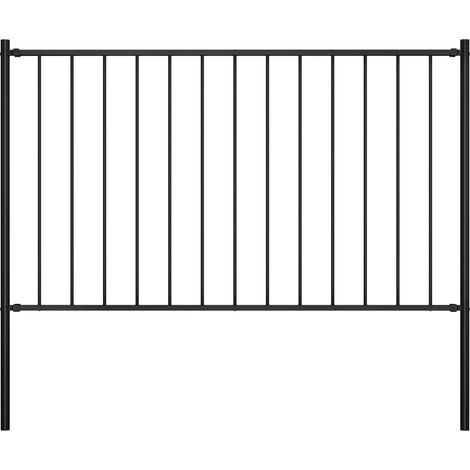 Panneau clôture et poteaux Acier enduit poudre 1,7x1,25 m Noir (1/4)