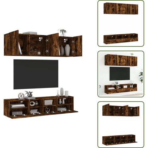 The Living Store 5-tlg. Wohnwand Räuchereiche Holzwerkstoff - TV Möbel - Holzregal - Regal - Wohnwand - Fernsehschrank (1/5)