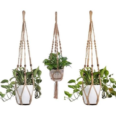 Set di 3 portavasi in macramè con corda di cotone, per uso interno ed esterno.