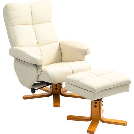 Sillón relax reclinable con reposapiés y almacenaje 360° de polipiel color crema blanco HOMVRA (1/5)