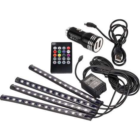 Bande lumineuse LED voiture, 4x 48 LED multicolores avec musique, éclairage intérieur auto (1/5)