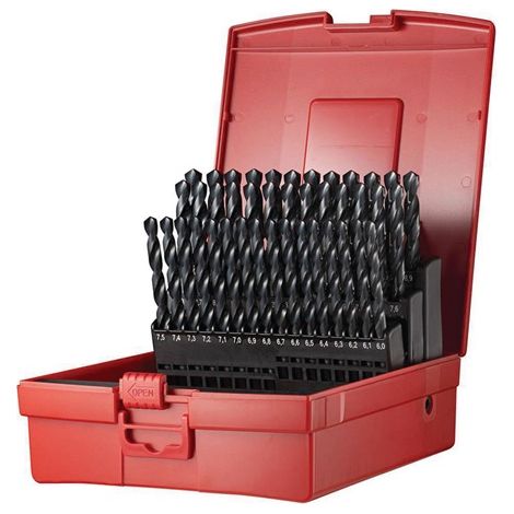 Set di punte a spirale A190 DIN 338 Tipo N D.6-10x0,1mm HSS 41 pezzi in scatola di plastica