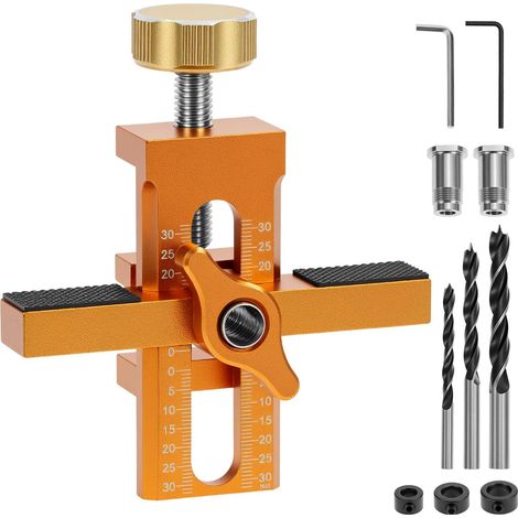 Gabarit d'Installation Positionnement de Porte de Placard Réglable, Outil Guide de Perçage Précis avec 3 Forets, pour Menuiserie, Cuisine et Bricolage (1/5)