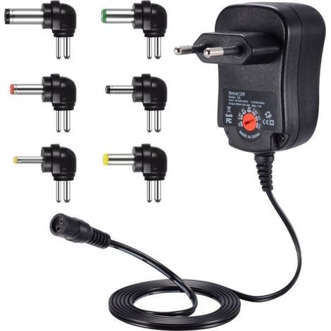 12-W-Universal-Netzteil (AC/DC) 3 V, 4,5 V, 5 V, 6 V, 7,5 V, 9 V, 12 V, 1 A, Schaltnetzteil-Transformator mit 90°-DC-Steckern für Haushaltsgeräte (1/5)