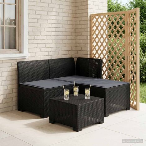 Canapé de Jardin 3 Places Aspect Rotin PP Anthracite avec Coussins Gris Clair Modulaire - PANGIVO (1/5)