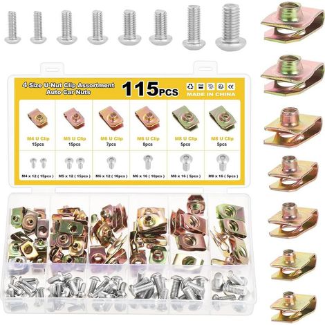 115 Pieces Bodywork Clips, M4 M5 M6 M8 Nuts Fastening Clips U Type, Screws and Fasteners Car Fastening Clips Clips Sheet Metal Clips Car Bodywork Clips for Car Motorcycle (1/5)