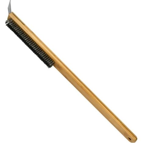 1 brosse à pizza avec manche en bois et poils en acier inoxydable, brosse de nettoyage portable pour four extérieur (1/5)