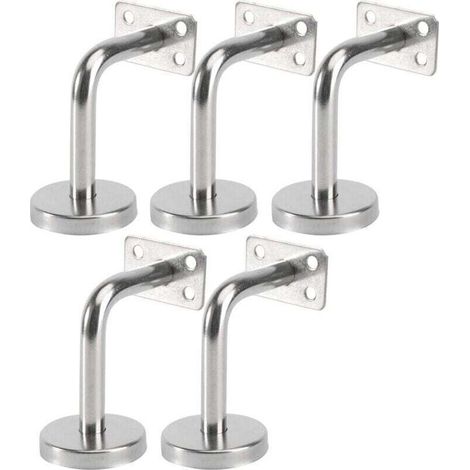 Lot de 5 Support Main Courante Inox - Murale Supports de Main Courante pour Escalier Exterieur Intérieur. Rampe Escalier Bois. Rail D'escalier (6x8x5cm/2.7x3.1x2.0in)
